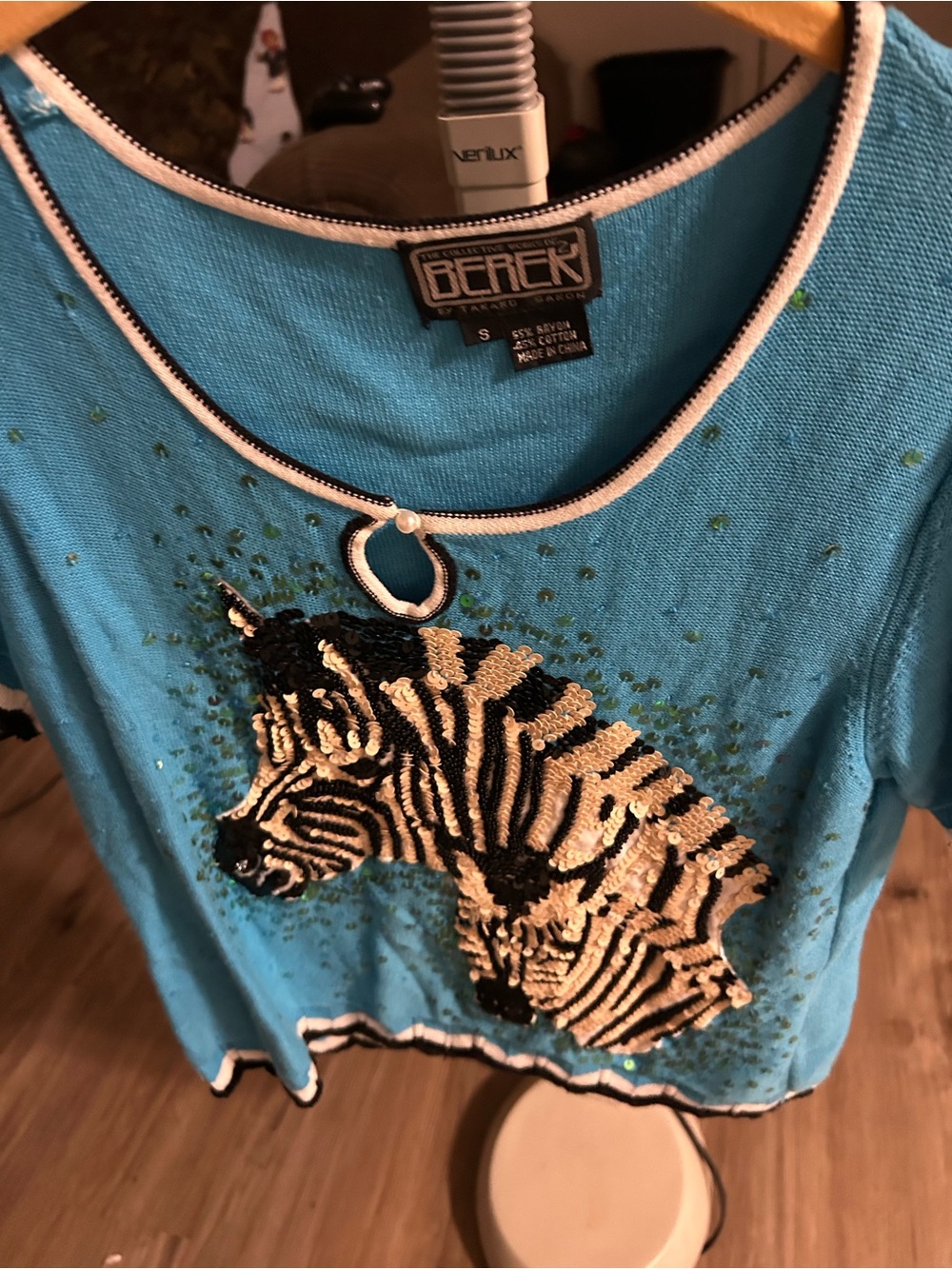 berek Turquoise Zebra Sequin Accent Top